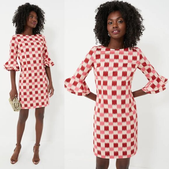 Autumn Adeigbo NEW Rose Lenore Pink Check Half Sleeve Cocktail Mini Dress Size 2 - Picture 1 of 11